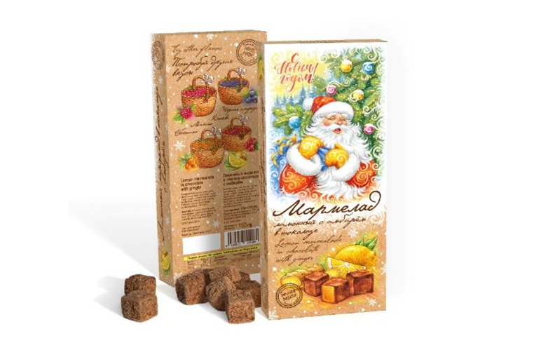  Сладарт(11443) Мармелад НОВОГОДНИЙ Лимонный с имбирём в тёмном шоколаде, 150г    в Белово